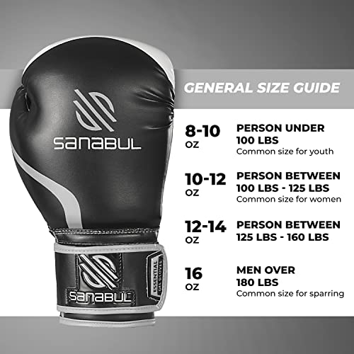 Sanabul Essential Gel Boxing Gloves | Pro-Tested Kickboxing Gloves for Men and Women | Ideal for Boxing, MMA, Muay Thai, and Heavy Bag Training All Black, 10 oz