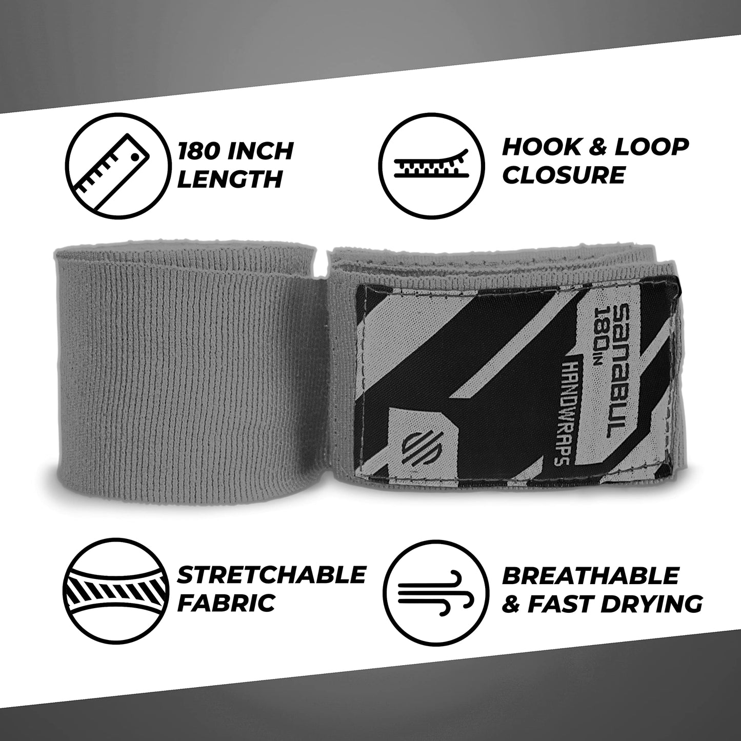 Sanabul Elastic Professional 180 inch Handwraps for Boxing Kickboxing Muay Thai MMA (Black, 180")