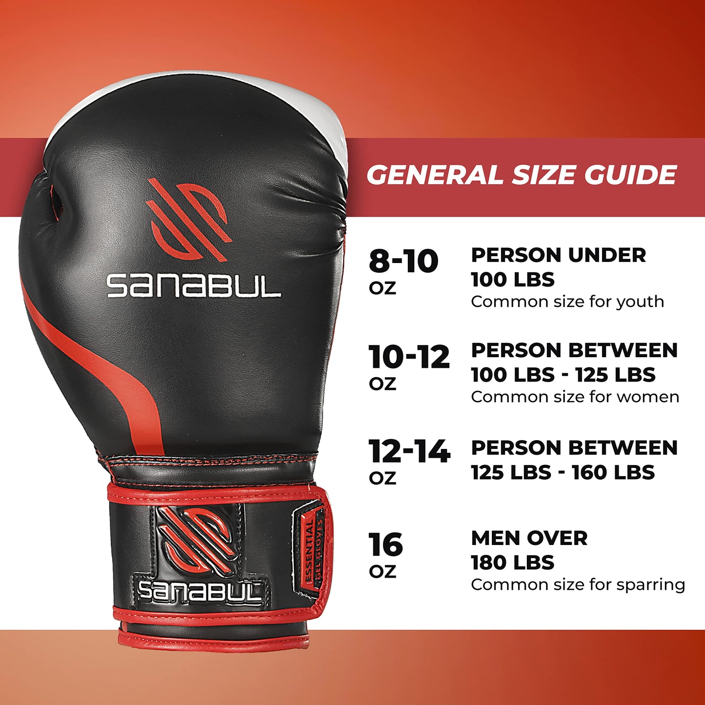 Sanabul Essential Gel Boxing Gloves | Pro-Tested Kickboxing Gloves for Men and Women | Ideal for Boxing, MMA, Muay Thai, and Heavy Bag Training All Black, 10 oz