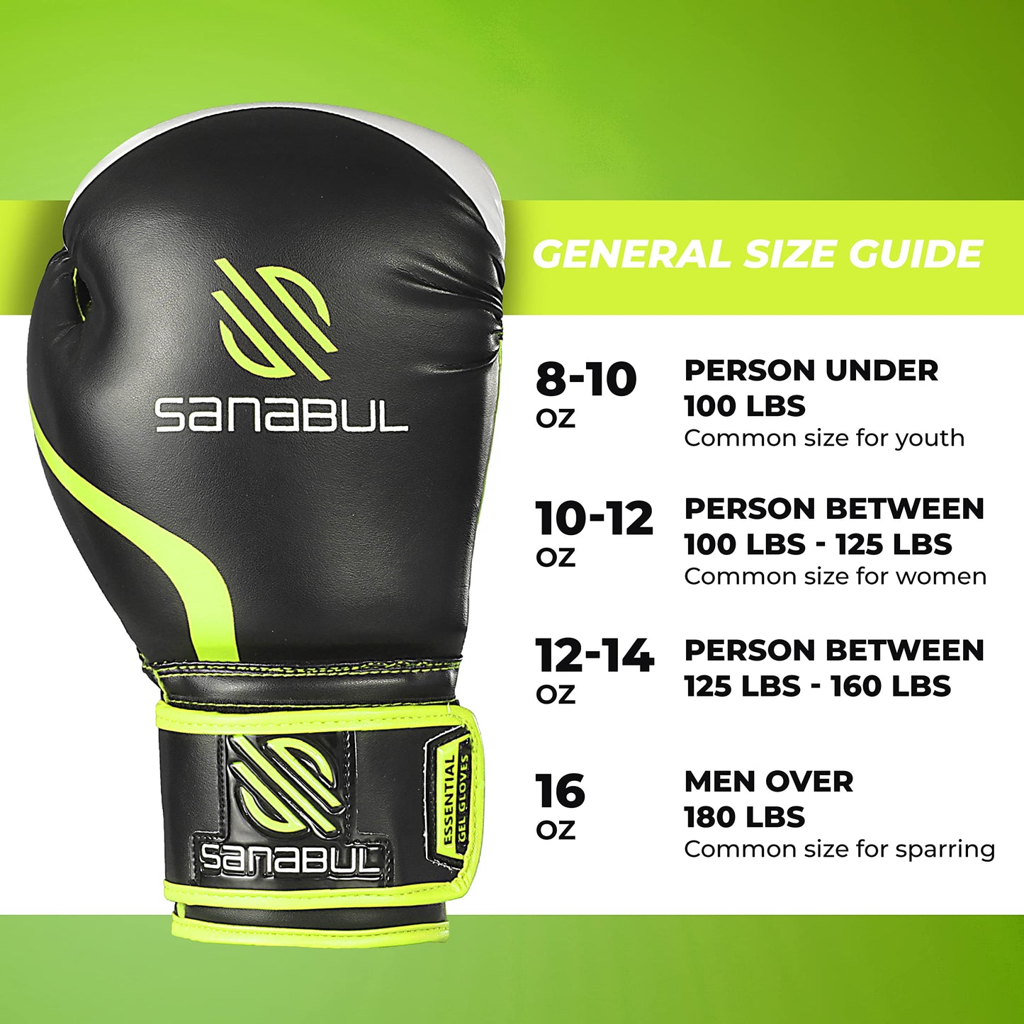 Sanabul Essential Gel Boxing Gloves | Pro-Tested Kickboxing Gloves for Men and Women | Ideal for Boxing, MMA, Muay Thai, and Heavy Bag Training All Black, 10 oz