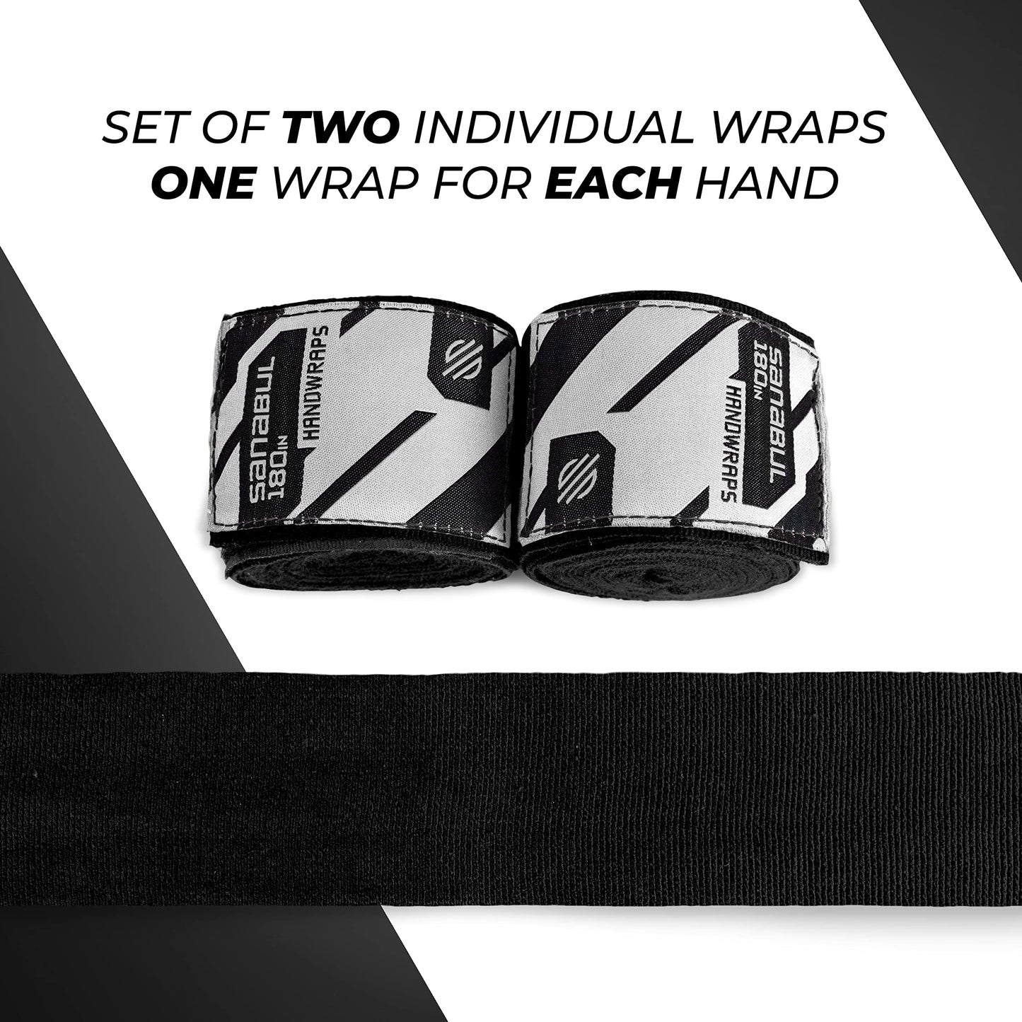 Sanabul Elastic Professional 180 inch Handwraps for Boxing Kickboxing Muay Thai MMA (Black, 180")