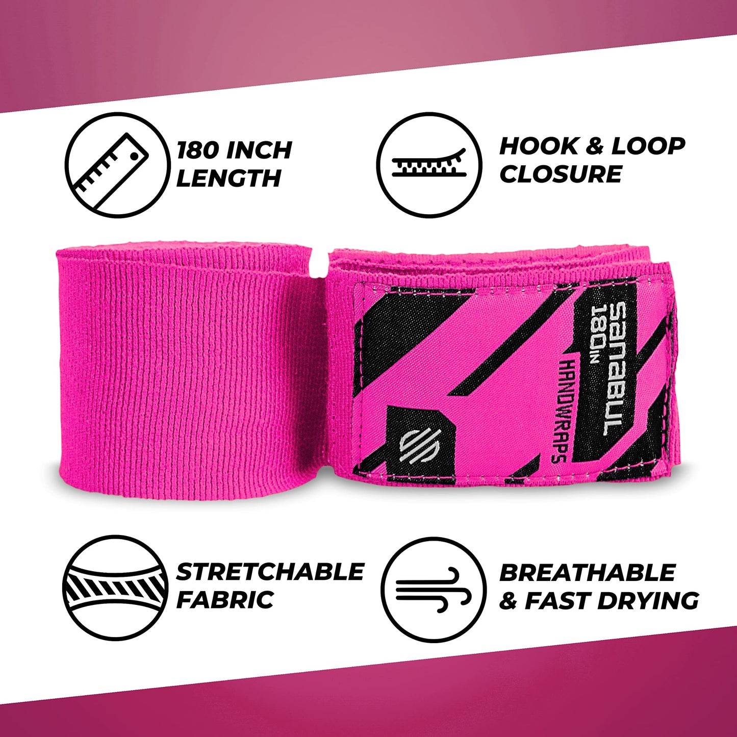 Sanabul Elastic Professional 180 inch Handwraps for Boxing Kickboxing Muay Thai MMA (Black, 180")