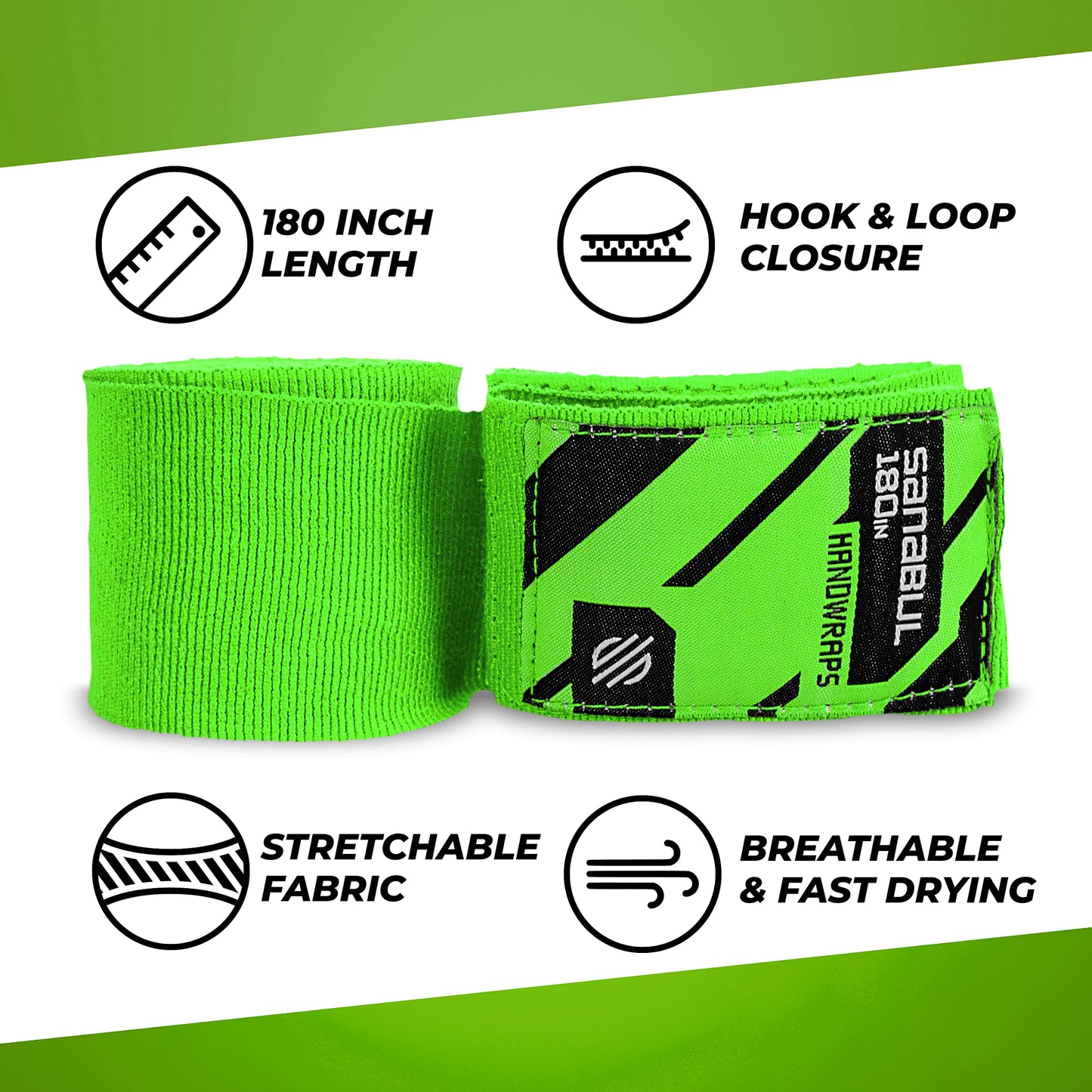 Sanabul Elastic Professional 180 inch Handwraps for Boxing Kickboxing Muay Thai MMA (Black, 180")