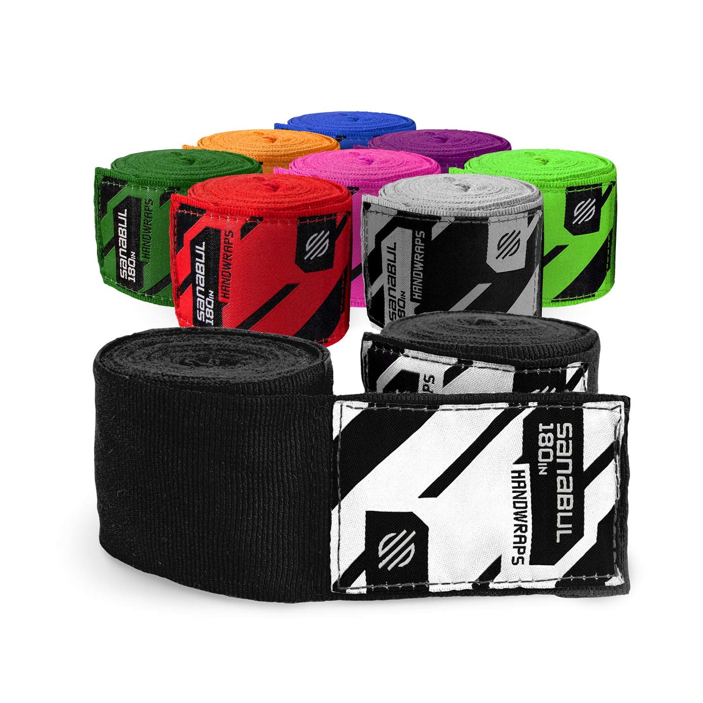 Sanabul Elastic Professional 180 inch Handwraps for Boxing Kickboxing Muay Thai MMA (Black, 180")
