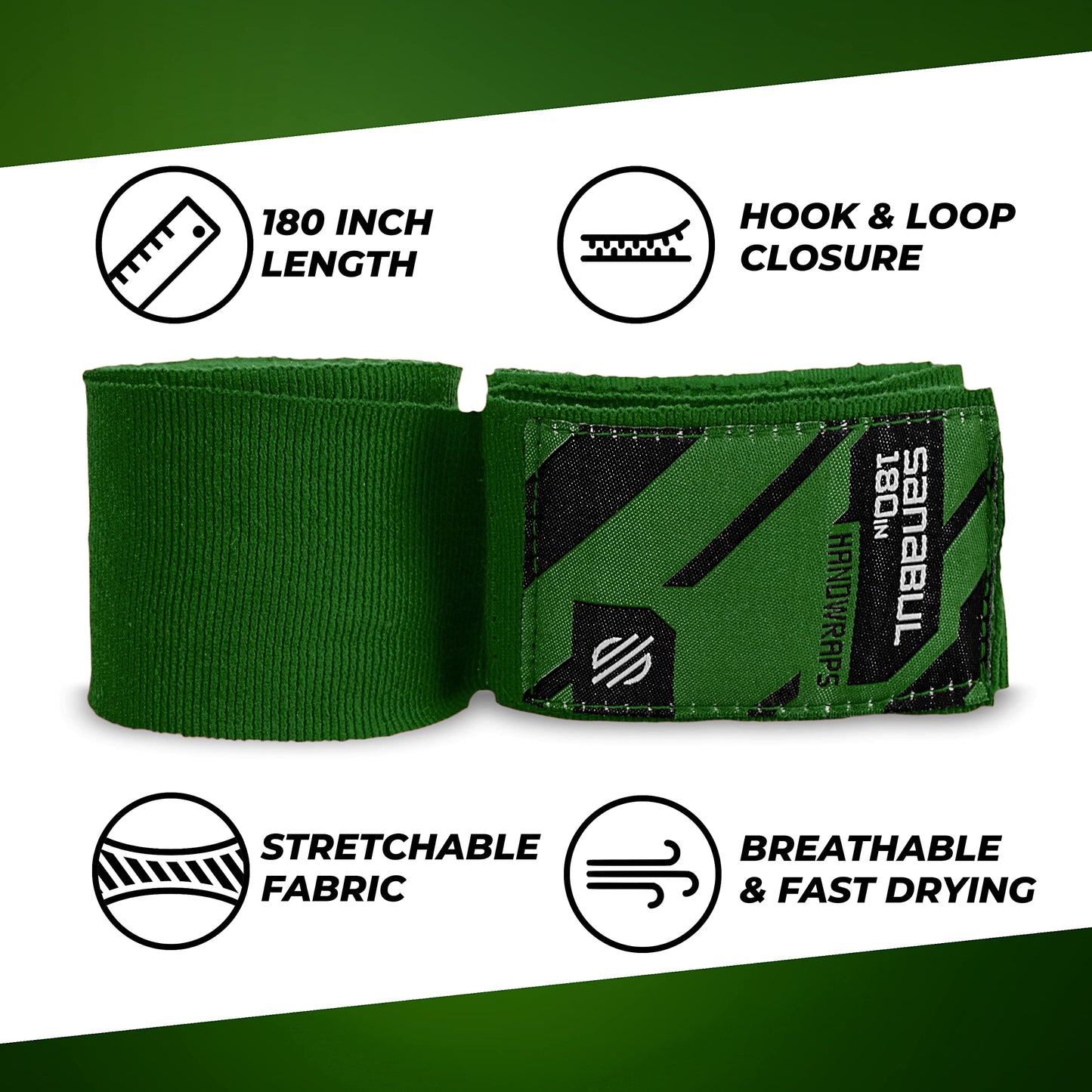 Sanabul Elastic Professional 180 inch Handwraps for Boxing Kickboxing Muay Thai MMA (Black, 180")