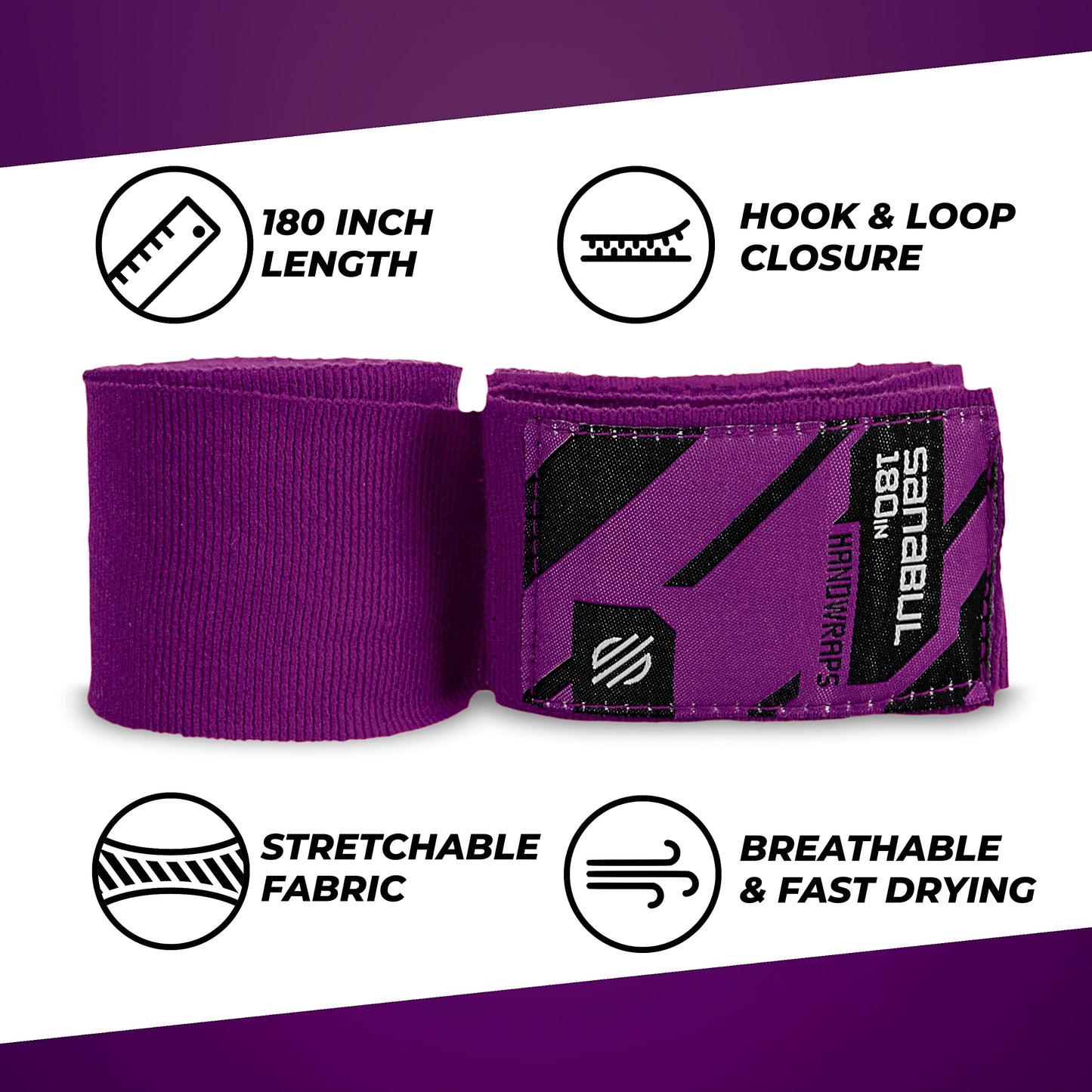 Sanabul Elastic Professional 180 inch Handwraps for Boxing Kickboxing Muay Thai MMA (Black, 180")