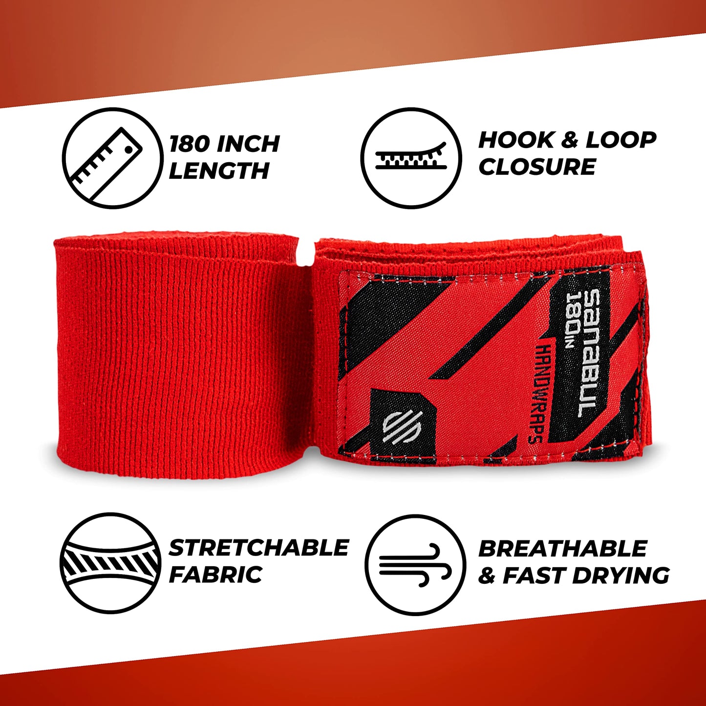 Sanabul Elastic Professional 180 inch Handwraps for Boxing Kickboxing Muay Thai MMA (Black, 180")