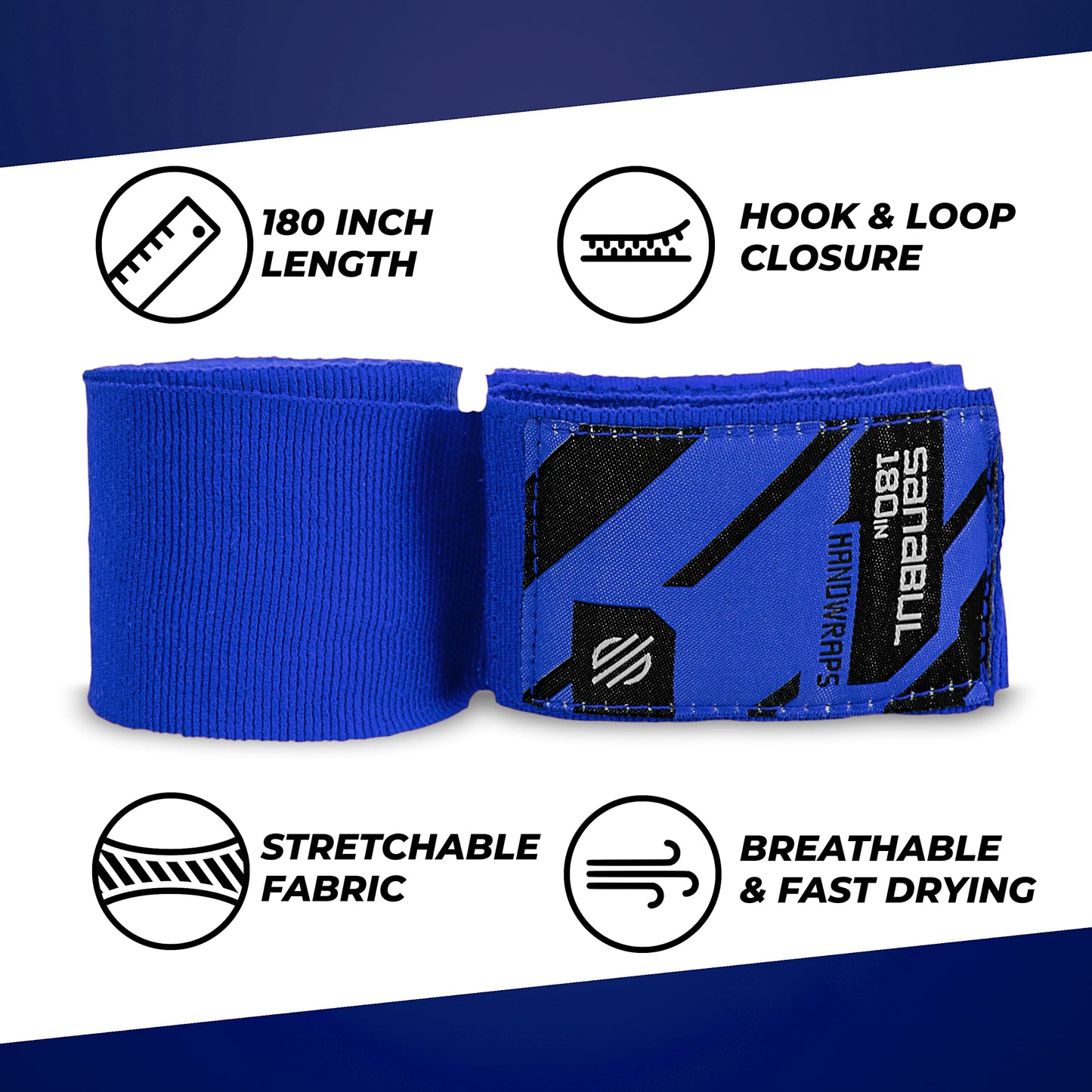Sanabul Elastic Professional 180 inch Handwraps for Boxing Kickboxing Muay Thai MMA (Black, 180")