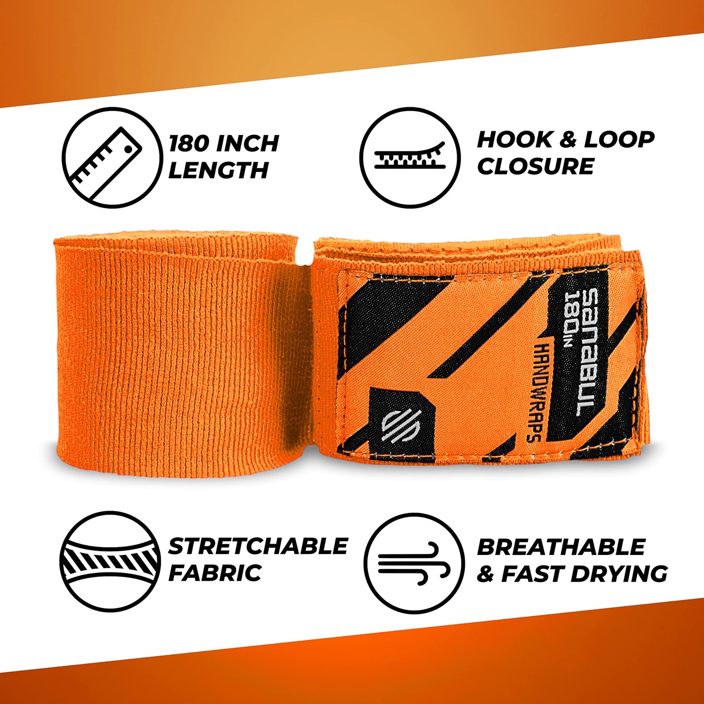 Sanabul Elastic Professional 180 inch Handwraps for Boxing Kickboxing Muay Thai MMA (Black, 180")